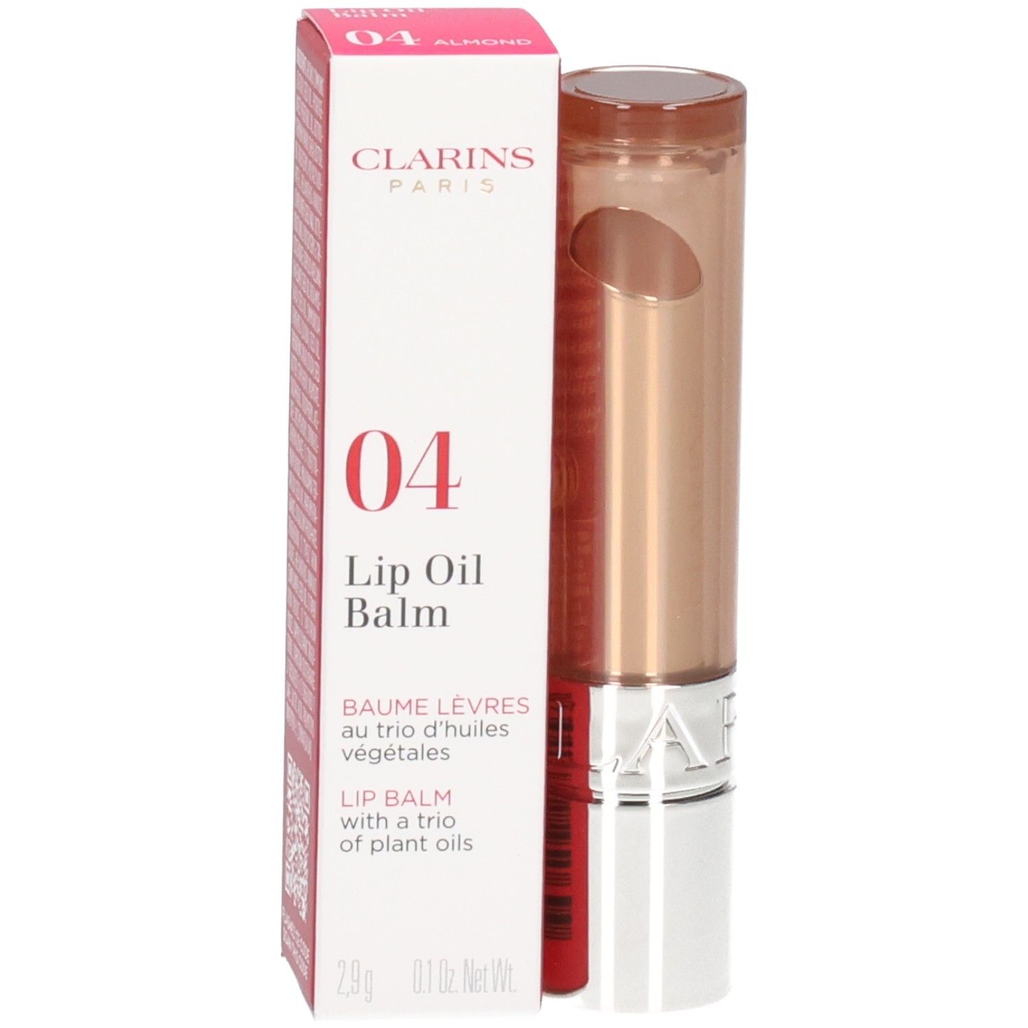 Clarins Lip Oil Balm 04 avec son emballage et son applicateur.