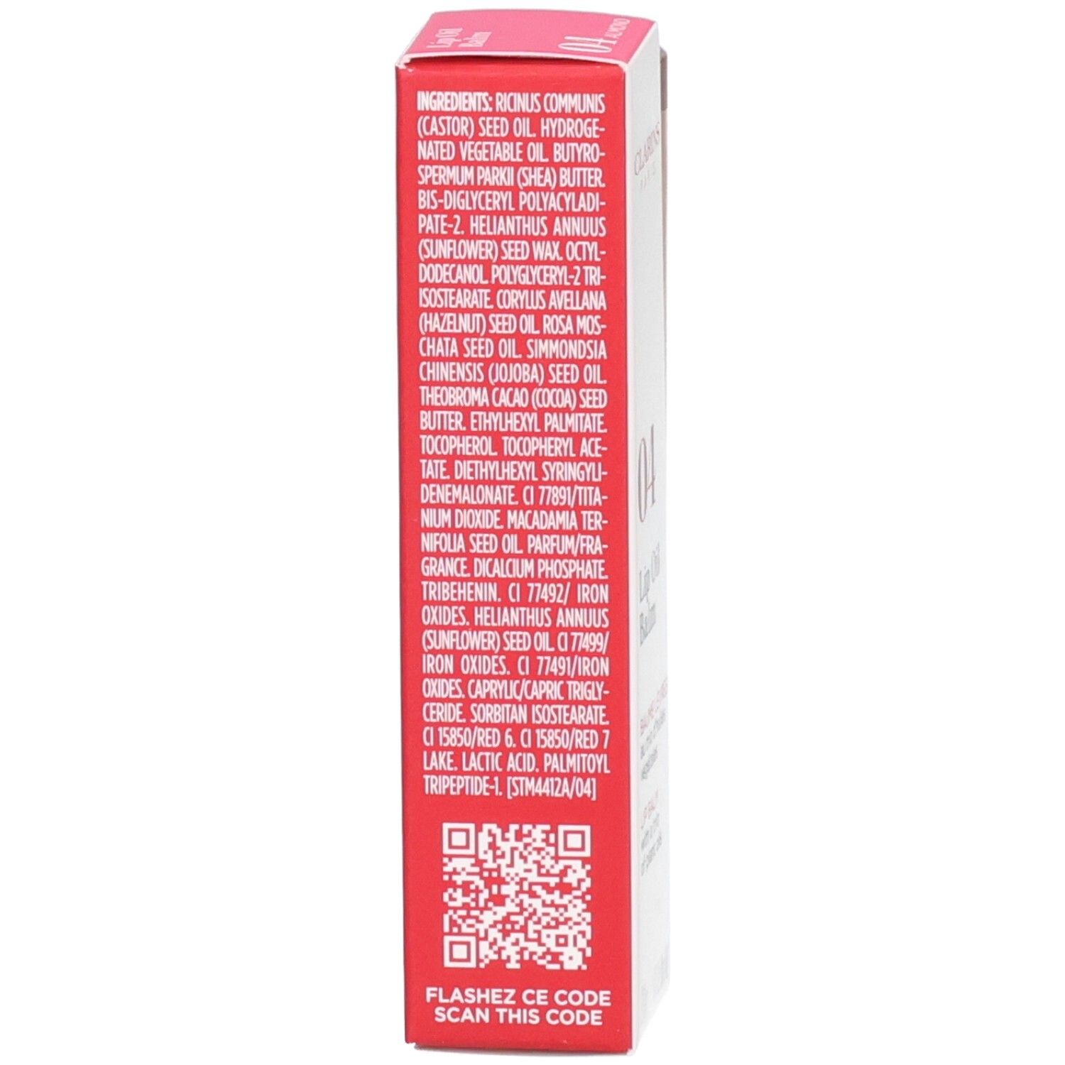 Clarins Lip Oil Balm 04 : vue latérale avec liste des ingrédients.