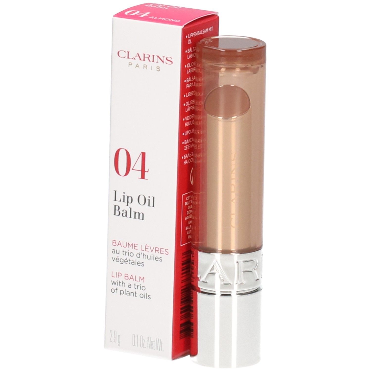Clarins Lip Oil Balm 04 avec son emballage et son applicateur.