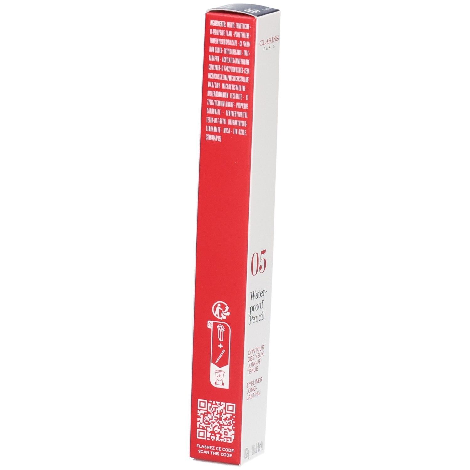 Achterkant van de Clarins Waterproof Oogpotlood 05 Forest doos met instructies.