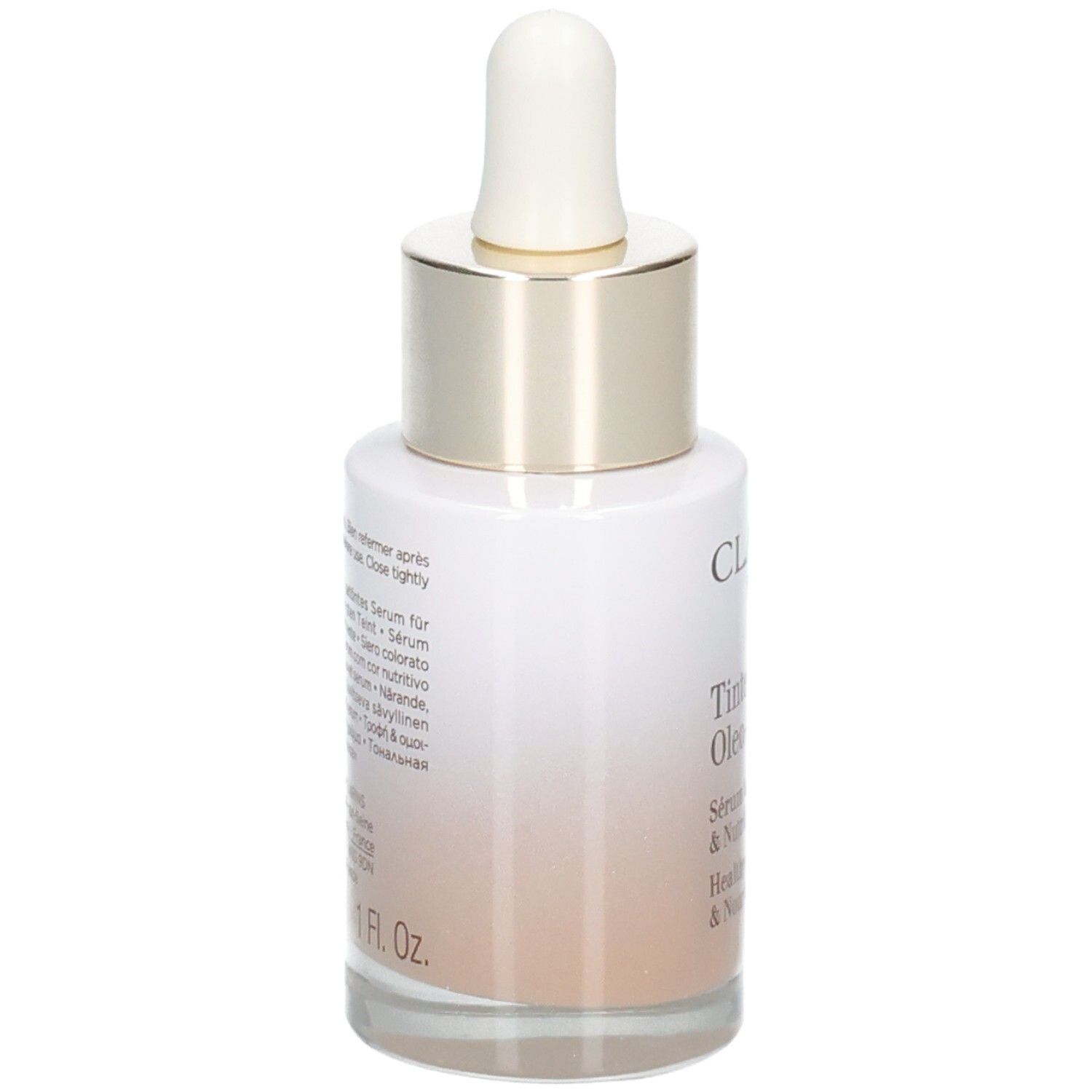 Clarins Tinted Oleo-Serum flesje met pipet, achterkant met productinformatie, tint 05.