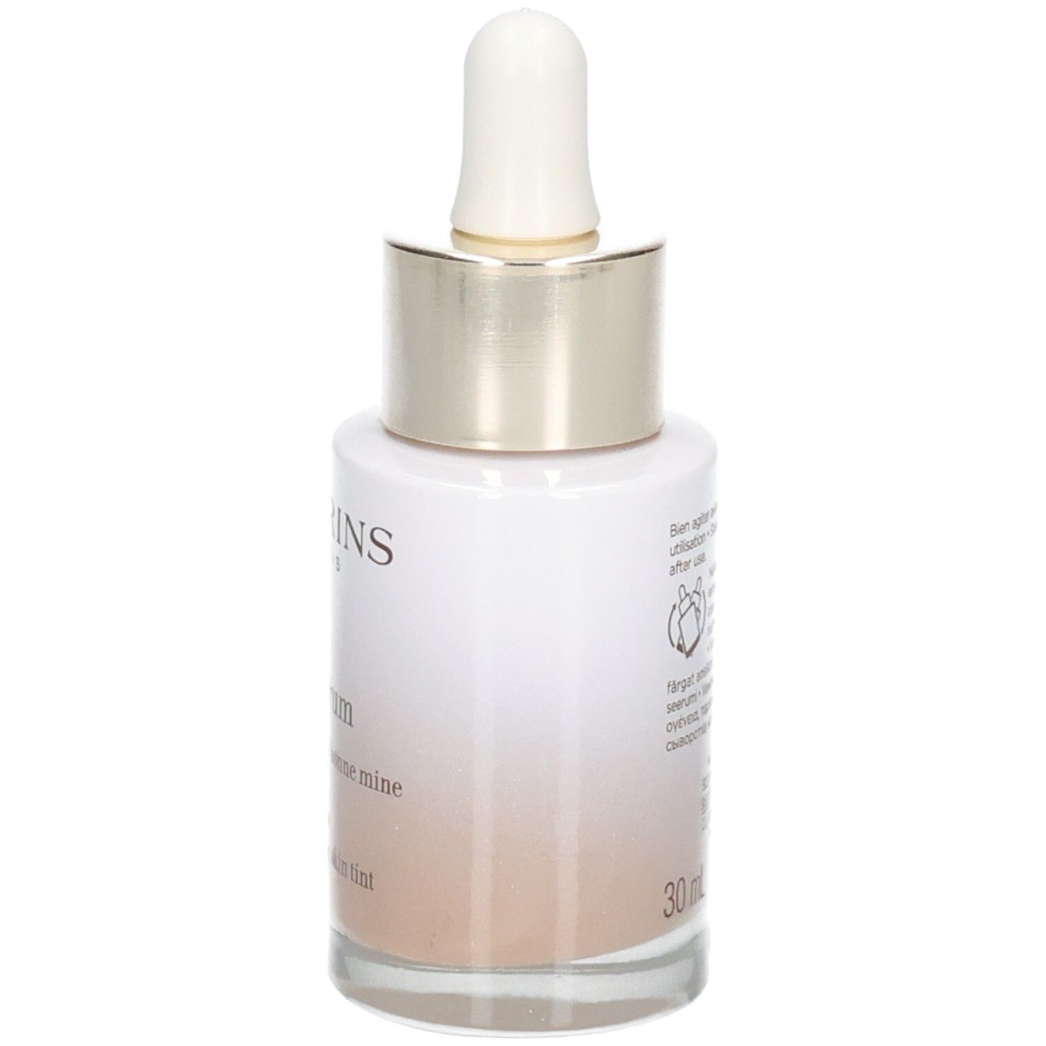Clarins Tinted Oleo-Serum flesje met pipet, achterkant met productinformatie, 30ml, tint 05.