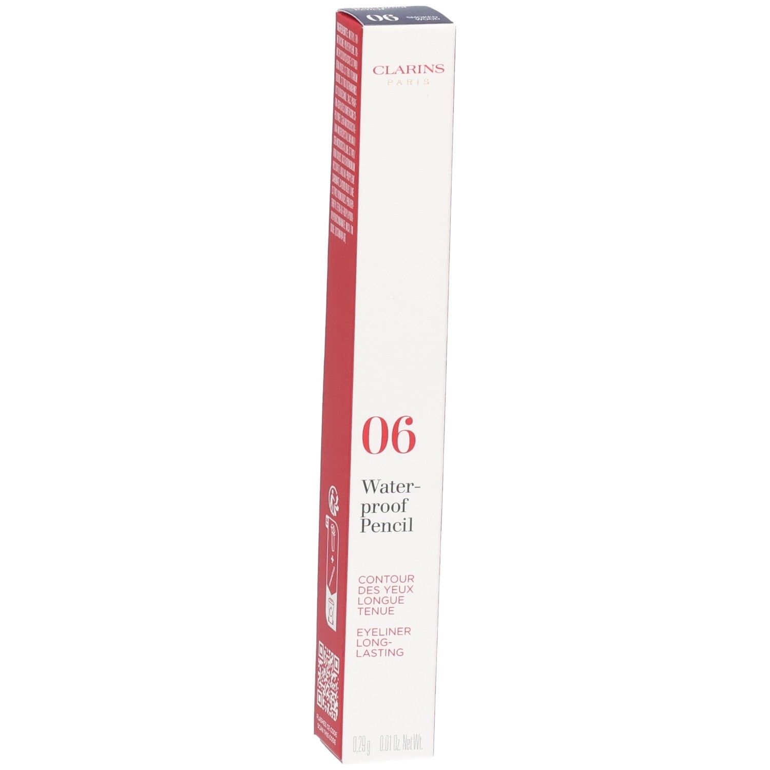 Emballage Crayon Yeux Waterproof 06 Smoked Wood Clarins. Façade avec numéro, nom du produit et logo.