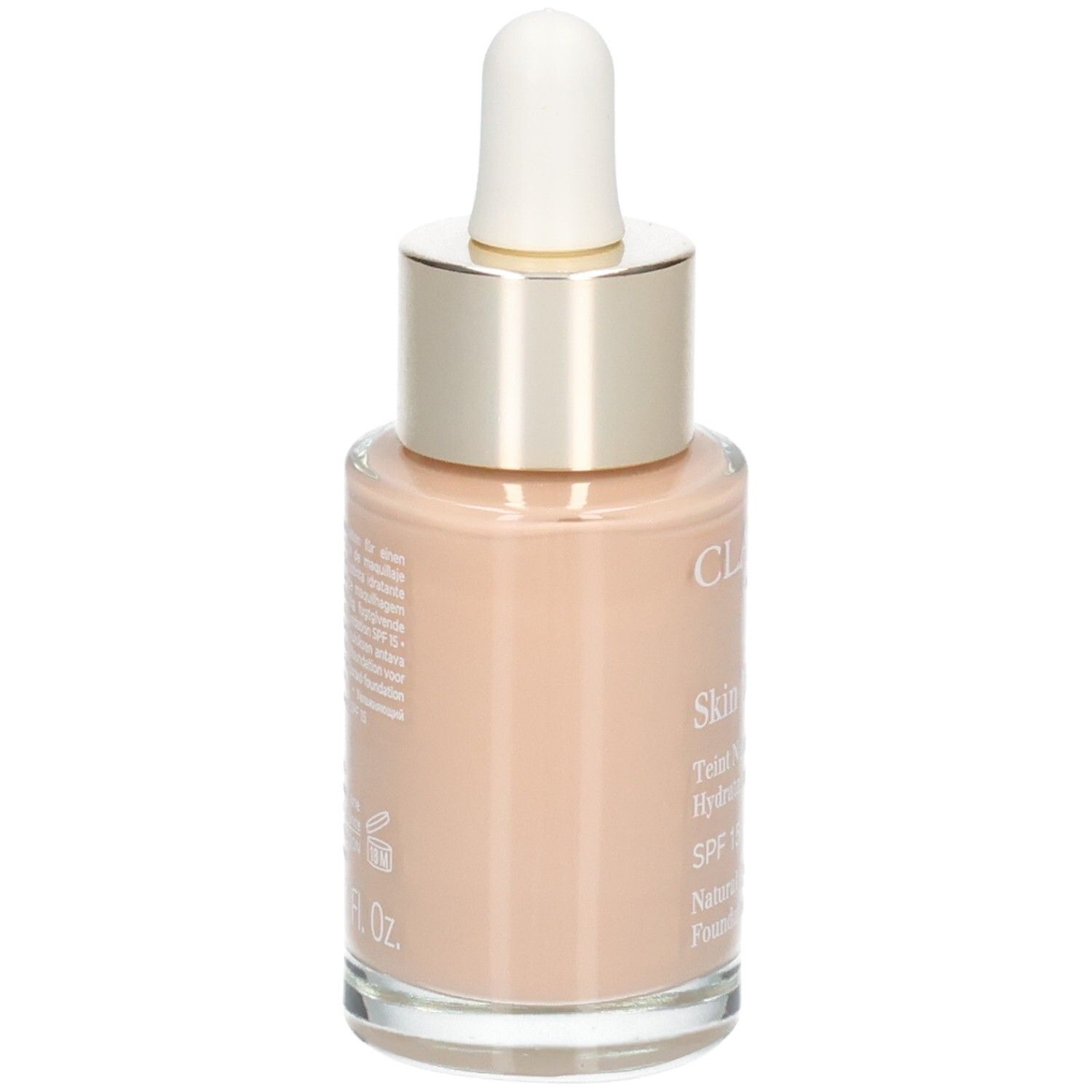 Clarins Skin Illusion Foundation, 107 Beige, achterkant met tekst.