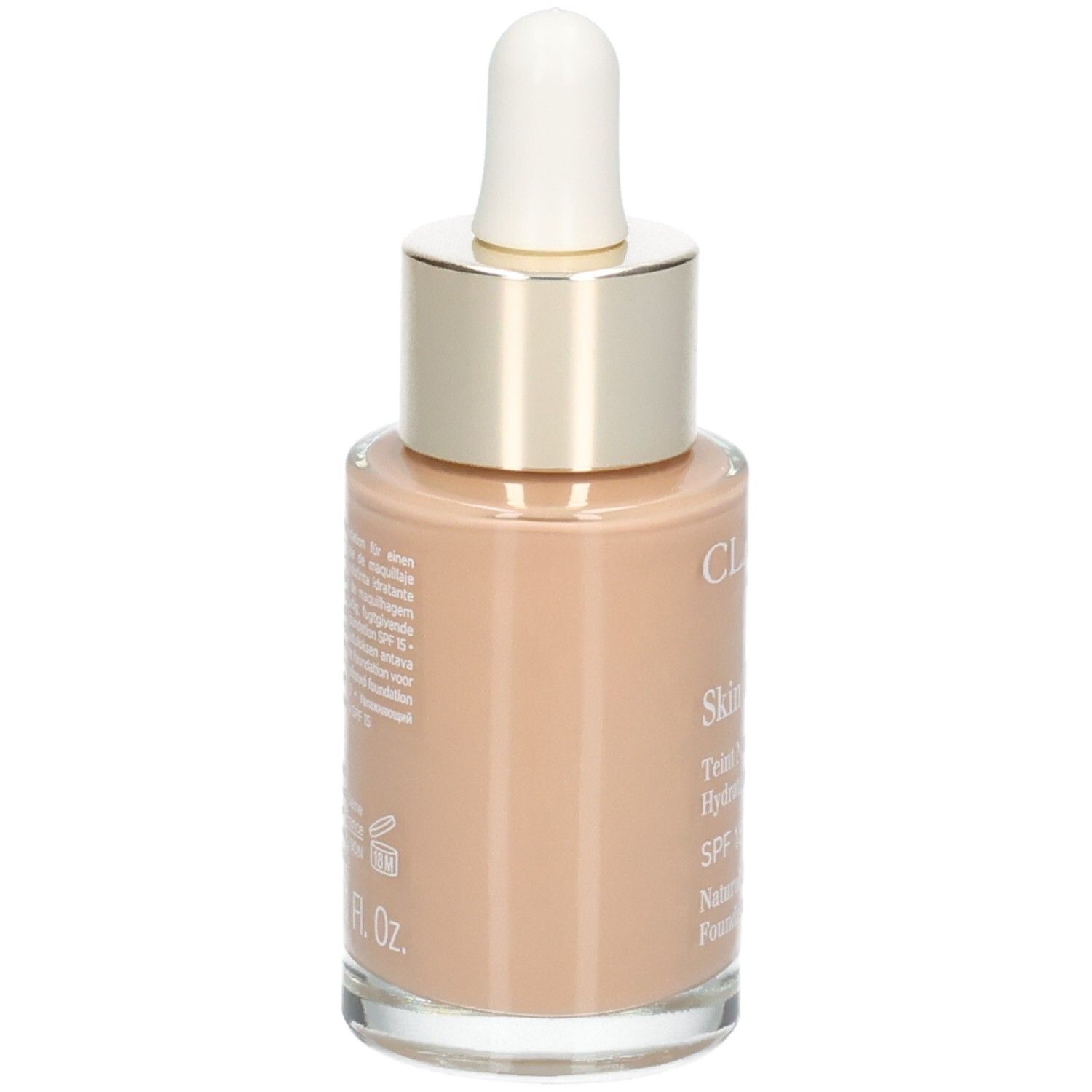 Clarins Skin Illusion Foundation, tint 112 Amber, achterkant met productinformatie.