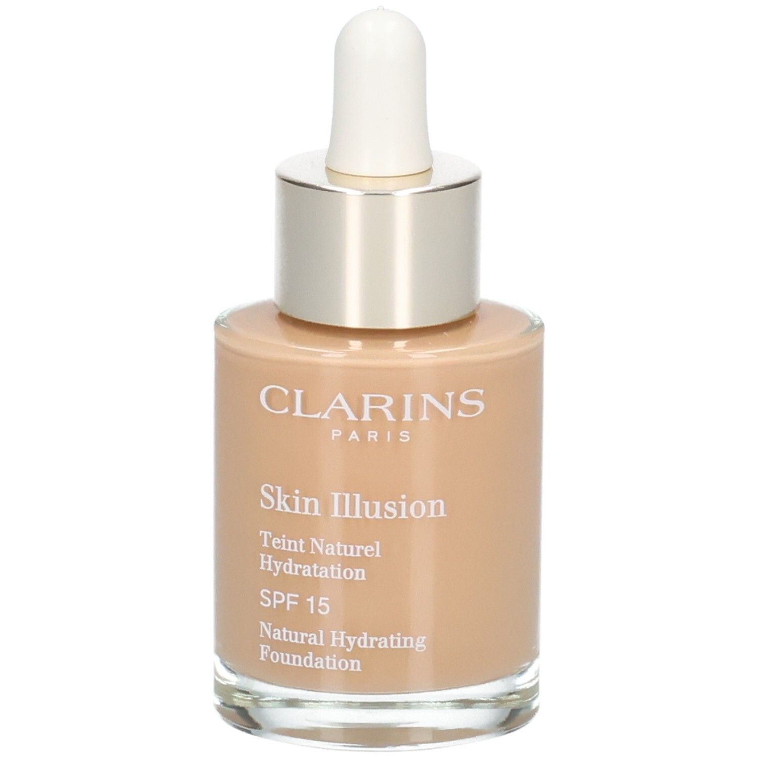 Clarins Skin Illusion Foundation, 112,3N. Glazen fles met druppelaar. SPF 15.