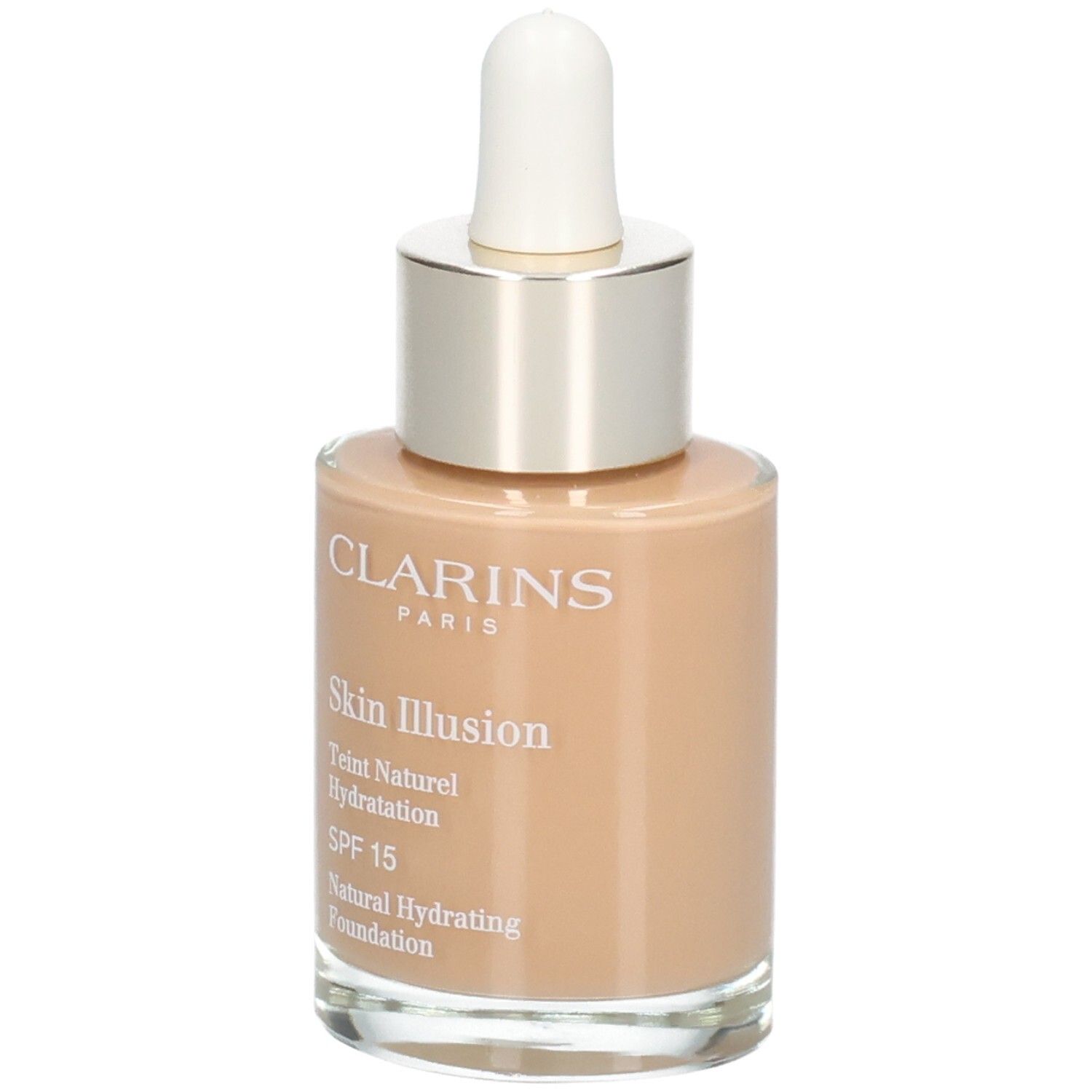 Clarins Skin Illusion Foundation, 112,3N. Glazen fles met druppelaar. SPF 15.