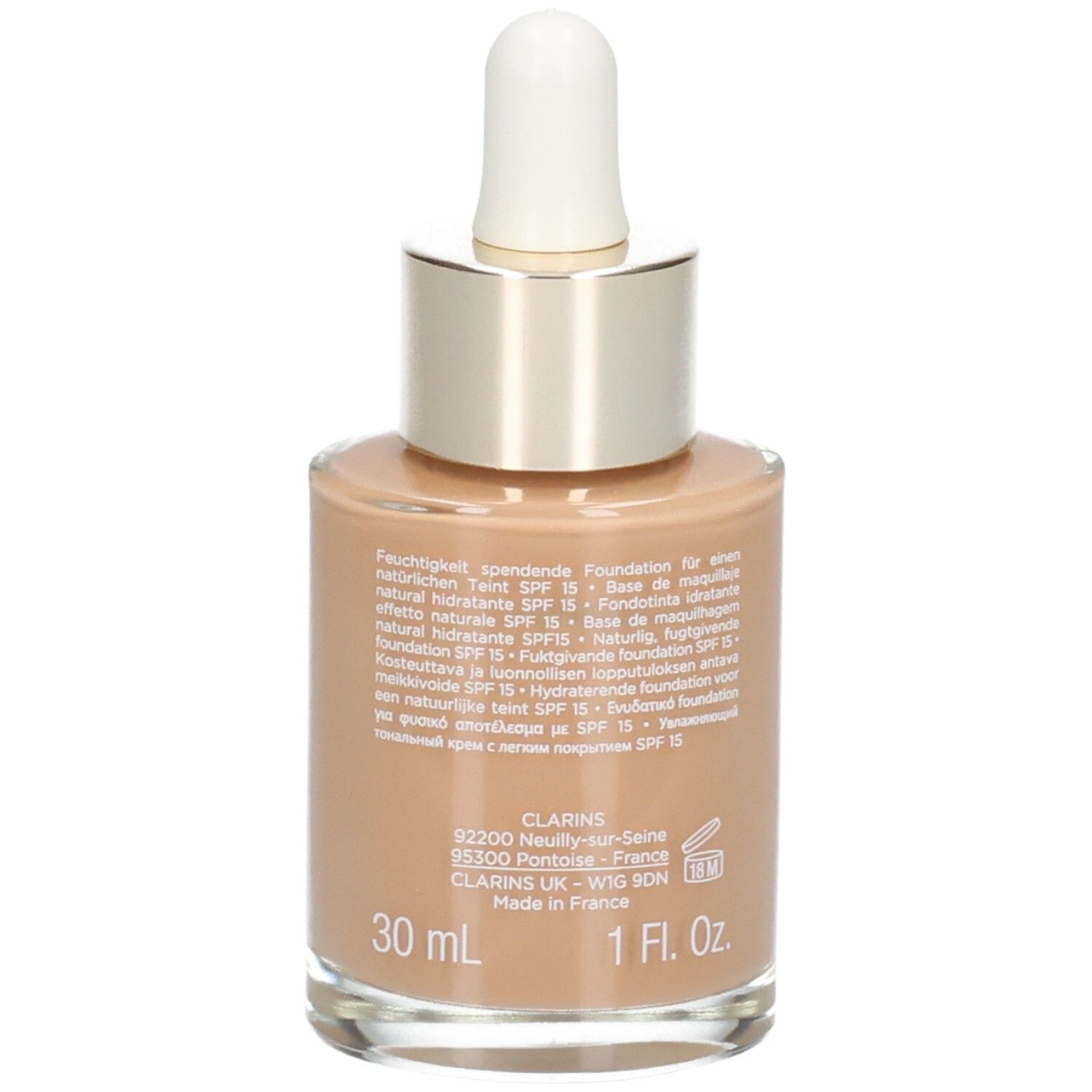 Clarins Skin Illusion foundation, tint 114C Cappuccino, 30ml, Gemaakt in Frankrijk.