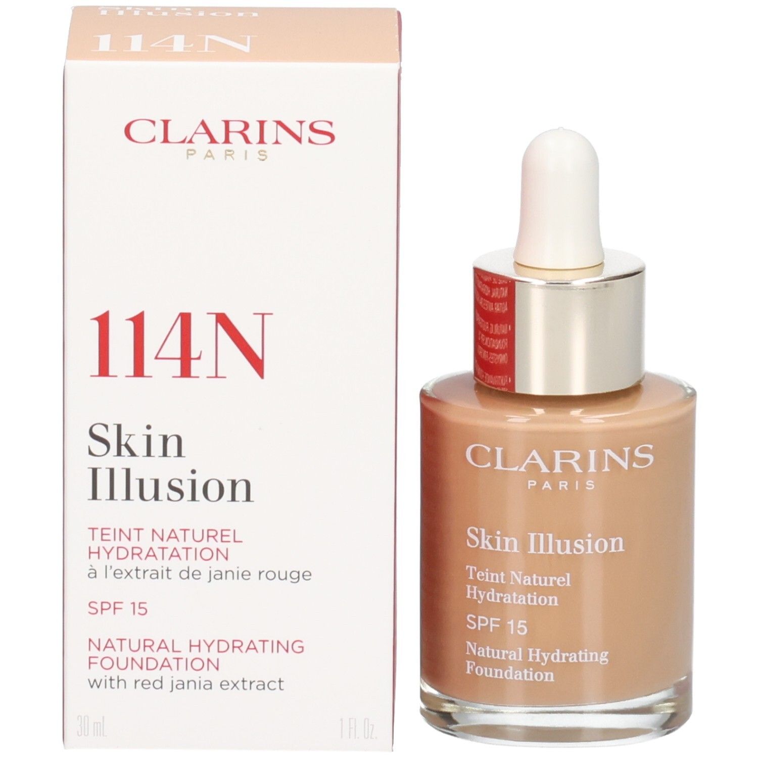 Clarins Skin Illusion foundation 114C Cappuccino en doosje.