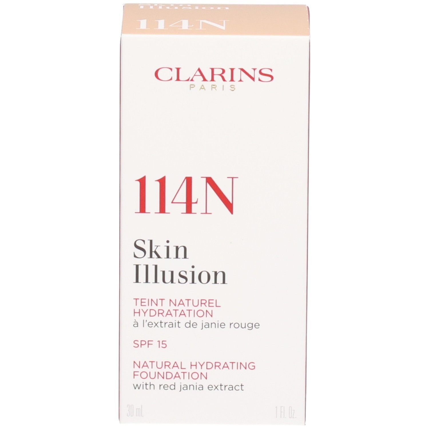 Clarins Skin Illusion foundation 114C Cappuccino en doosje.