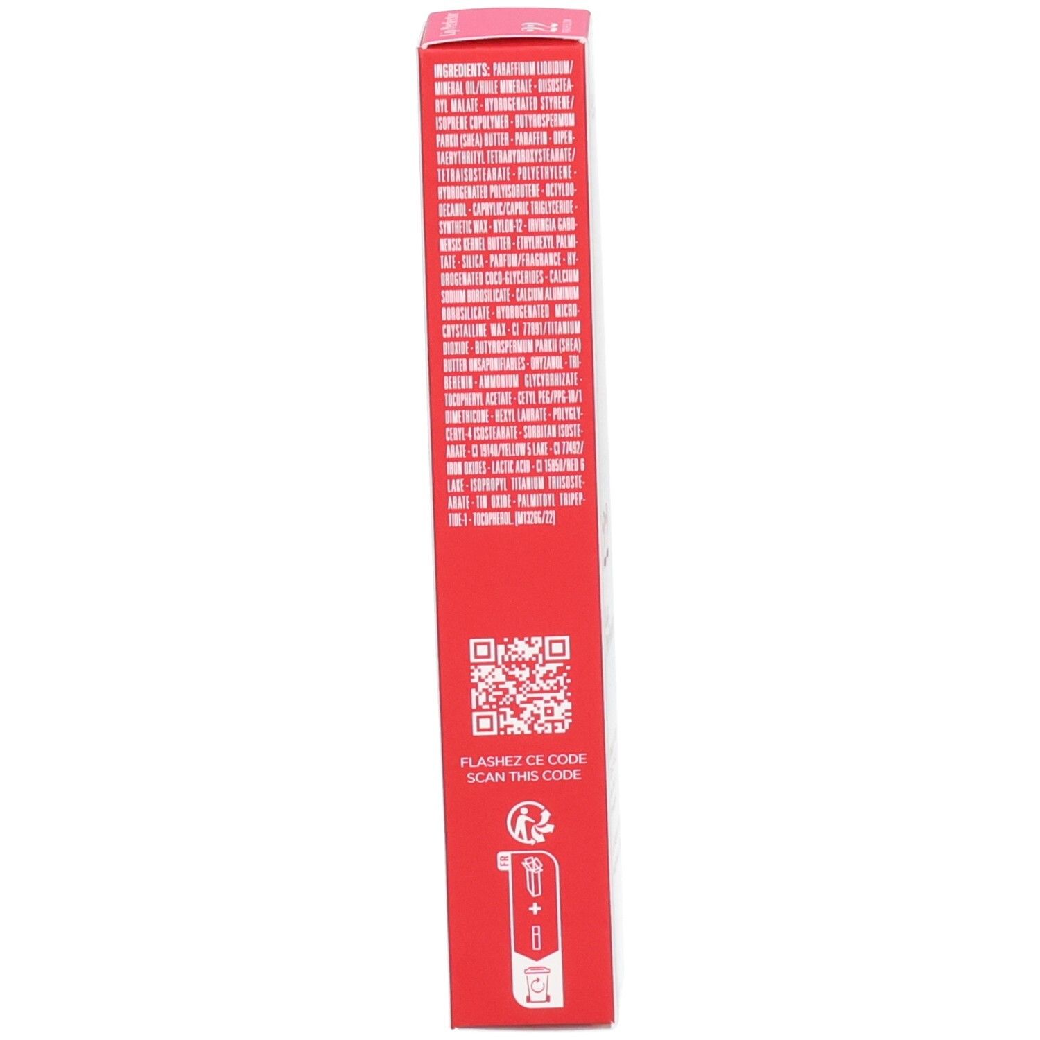 Emballage extérieur Clarins Lip Perfector, côté avec instructions d'utilisation et ingrédients.