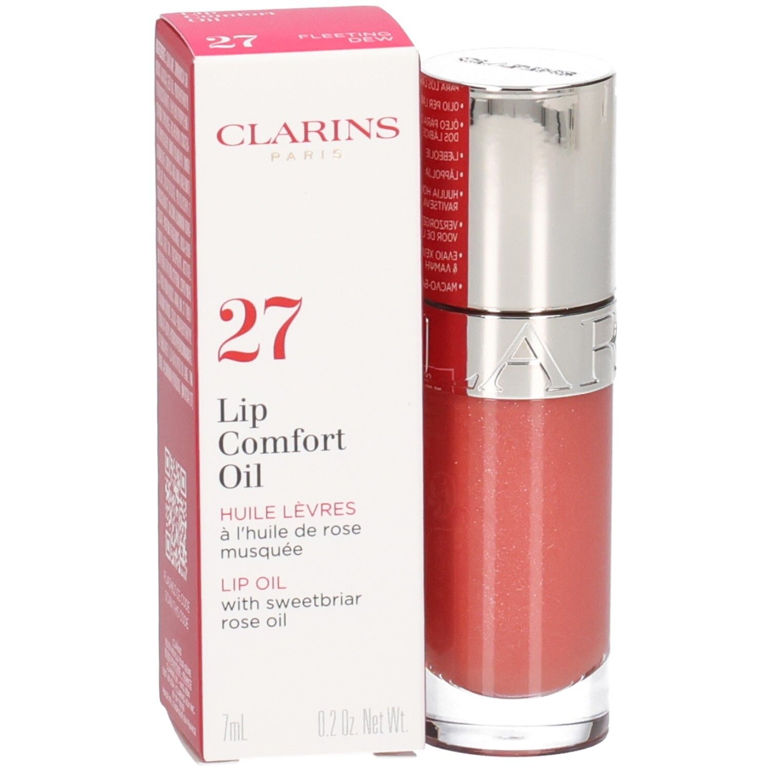 Clarins Lip Comfort Oil fles en verpakking met nummer 27.