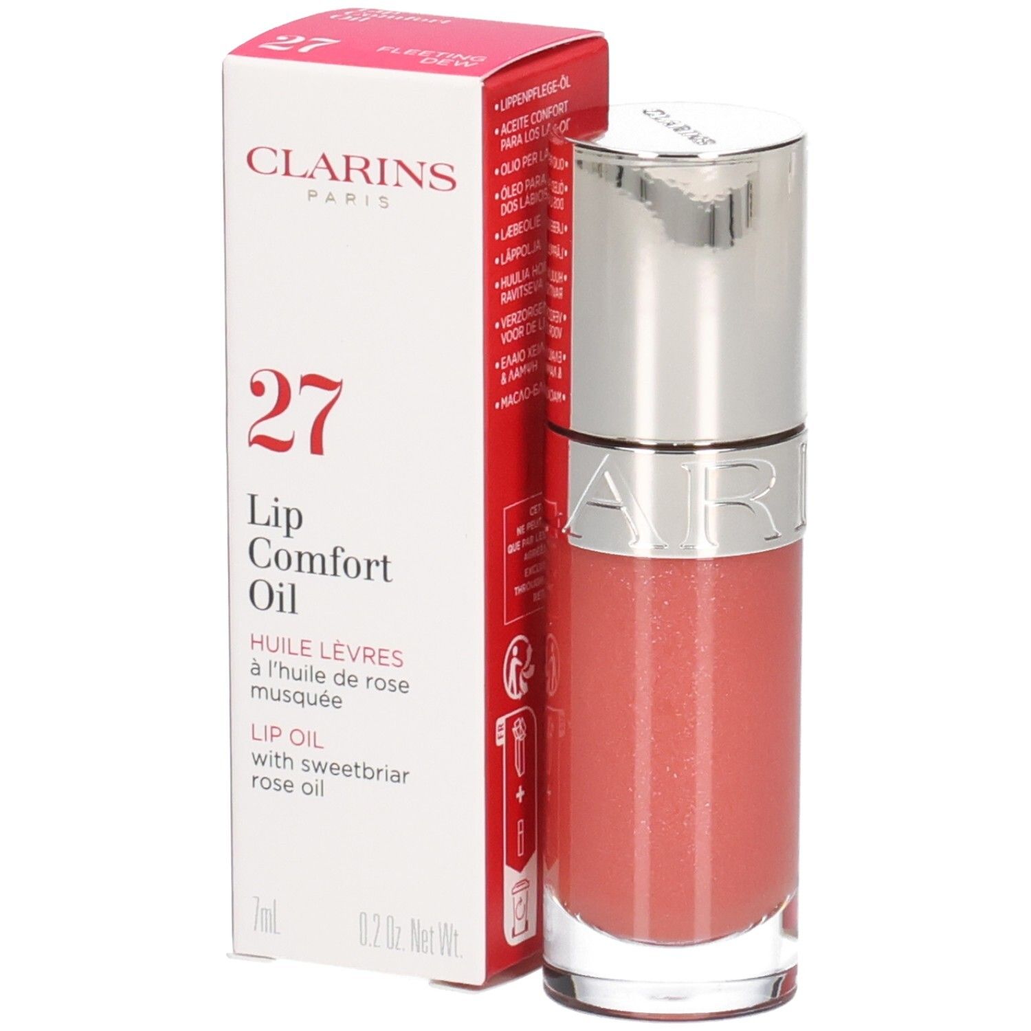 Clarins Lip Comfort Oil fles en verpakking met nummer 27.