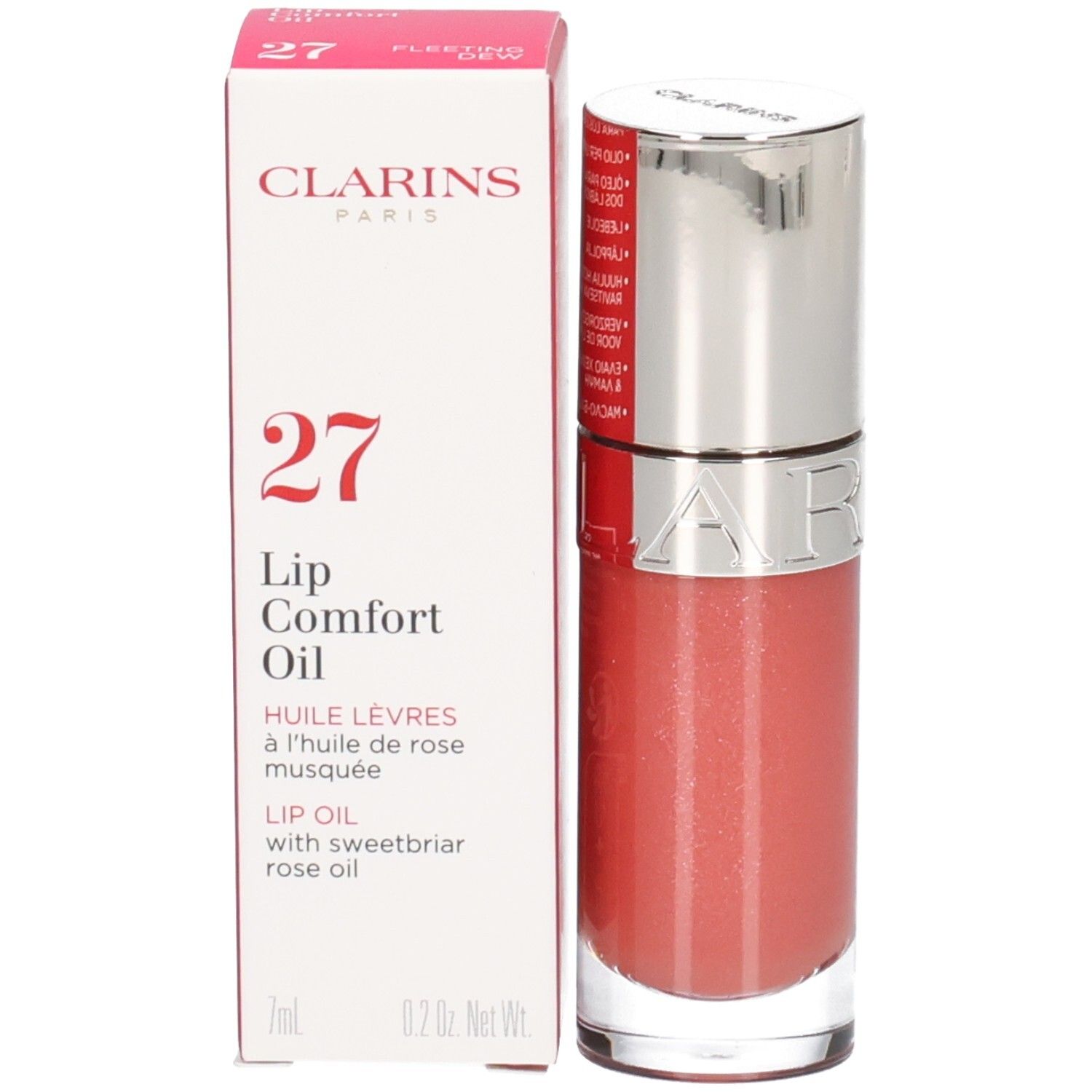 Clarins Lip Comfort Oil fles en verpakking met nummer 27.