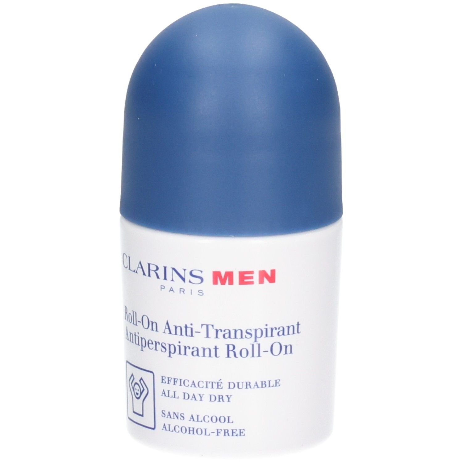 Clarins Men Roll-On Anti-Transpirant met blauwe dop. "Efficacité durable ALL DAY DRY".