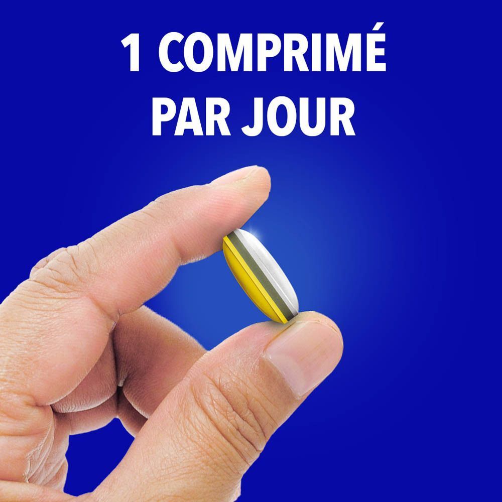 Main tenant un comprimé. Texte : 1 comprimé par jour.