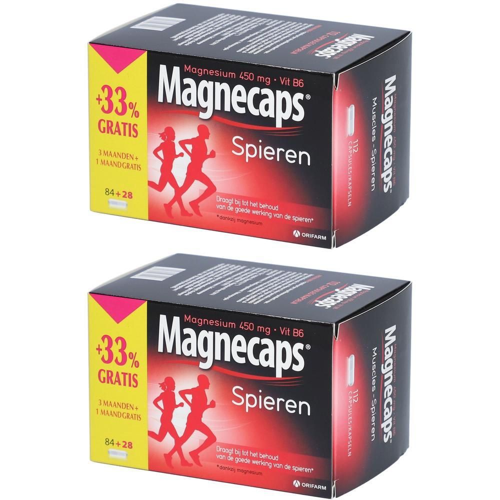 Twee pakken Magnecaps Spieren met hardlopers en 33% Gratis opdruk.