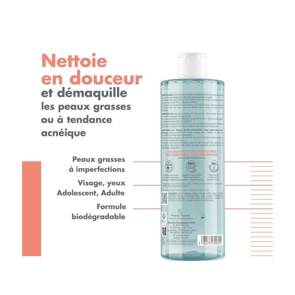 Eau micellaire Avène Cleanance : nettoie et démaquille les peaux grasses.