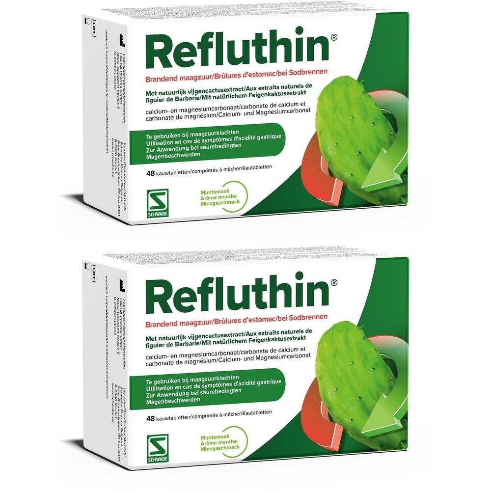 Refluthin® | Brandend maagzuur en maagzuurklachten zoals reflux of een aanhoudende druk in de maag | Muntsmaak