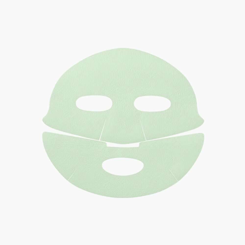 Masque facial vert clair avec ouvertures pour les yeux et la bouche. Destiné au visage.