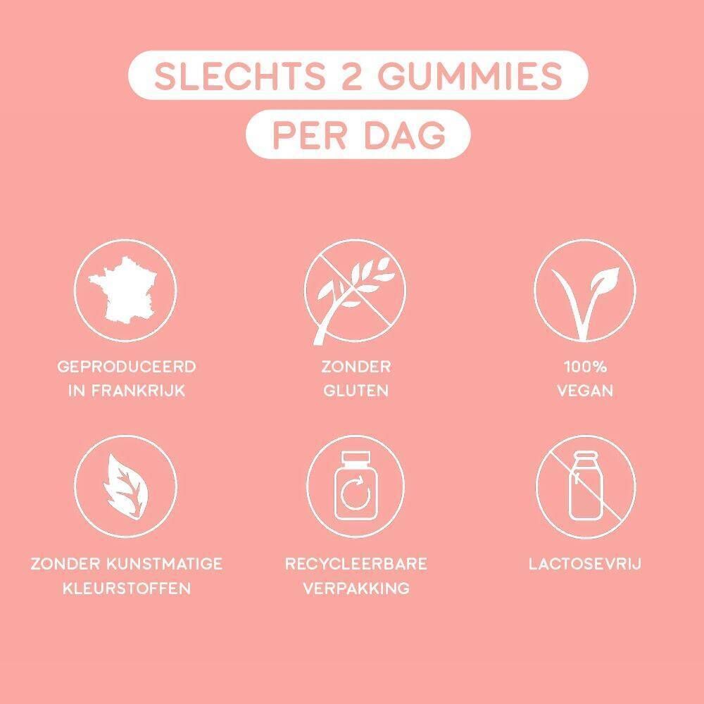 Een fles gummies. Opschrift: Good Diet. Roze achtergrond. Stervormige gummies.