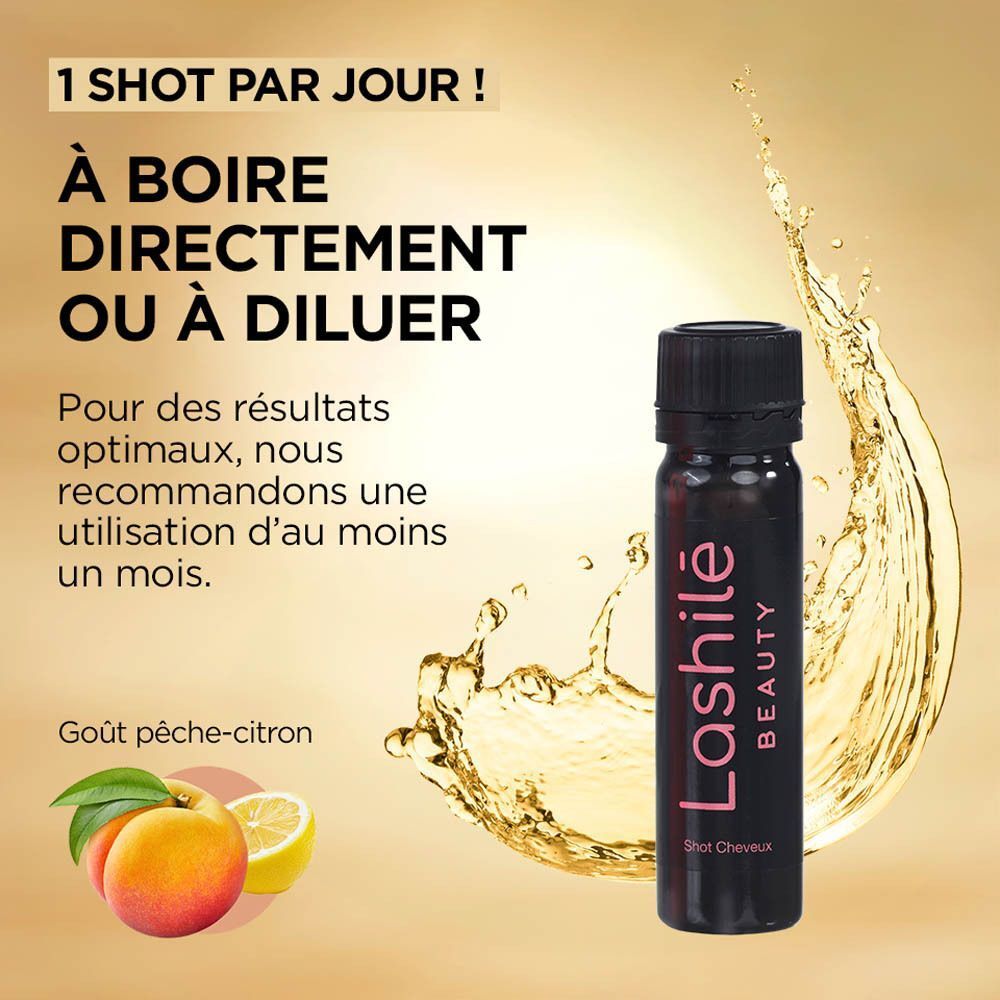 Liquide en forme de goutte. Texte: Absorption rapide, biodisponibilité optimale. Fond: doré.