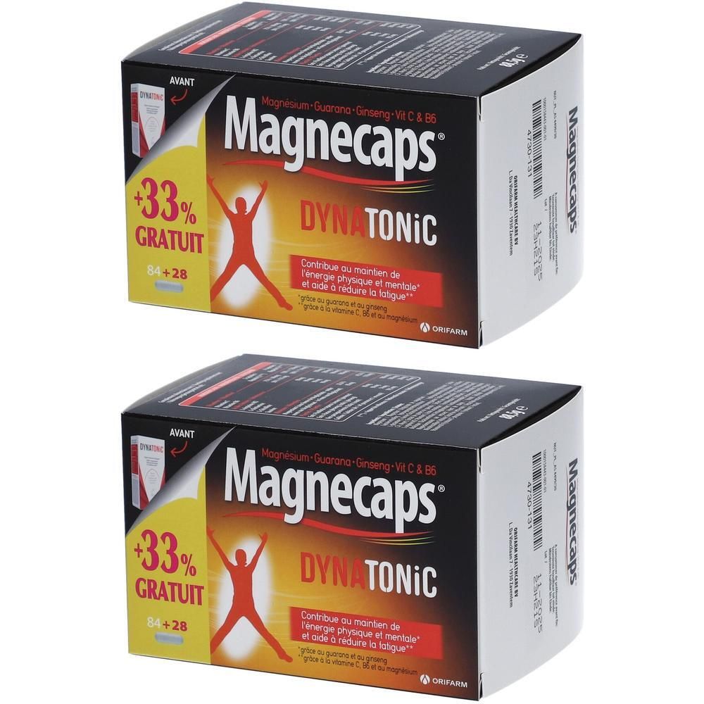 Twee MAGNECAPS Dynatonic verpakkingen met +33% gratis opdruk.
