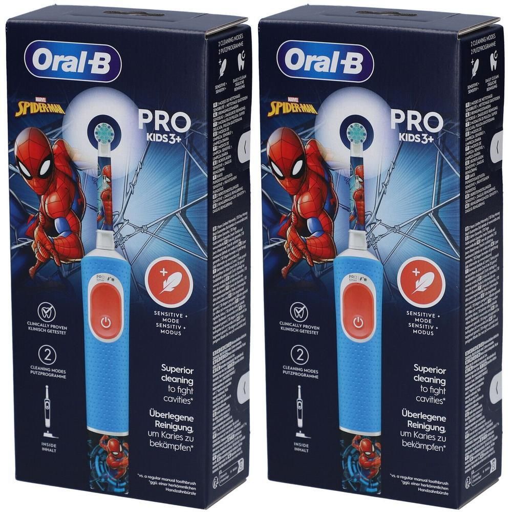 Elektrische tandenborstel Oral-B Pro Kids 3+ in verpakking. Spider-Man design.