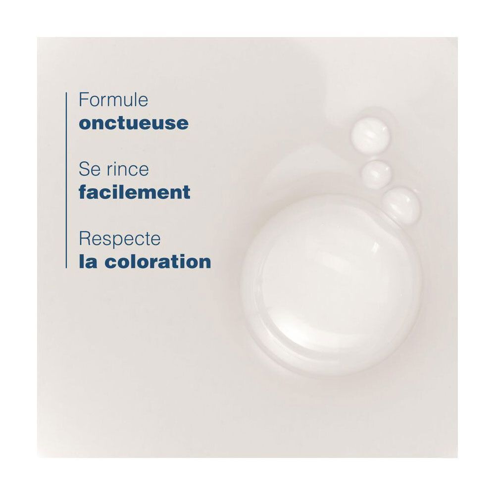 Formule onctueuse, se rince facilement, respecte la coloration.