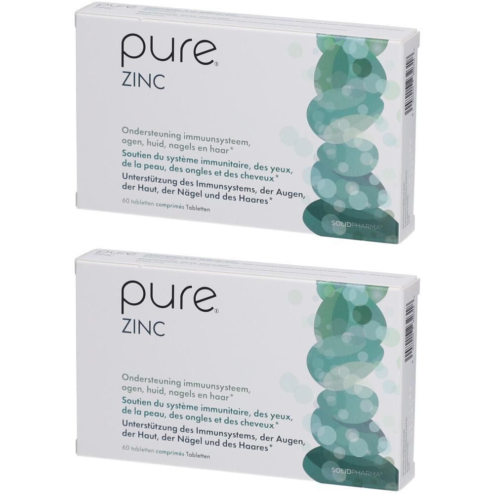 Deux boîtes blanches "pure ZINC". Inscription "Soutien du système immunitaire".