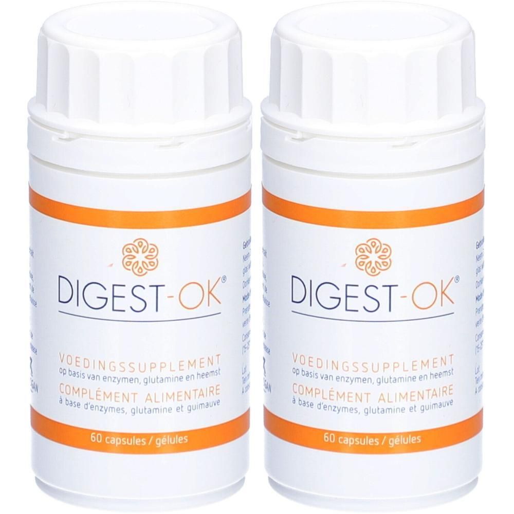 Deux flacons de DIGEST-OK complément alimentaire, 60 capsules chacun.