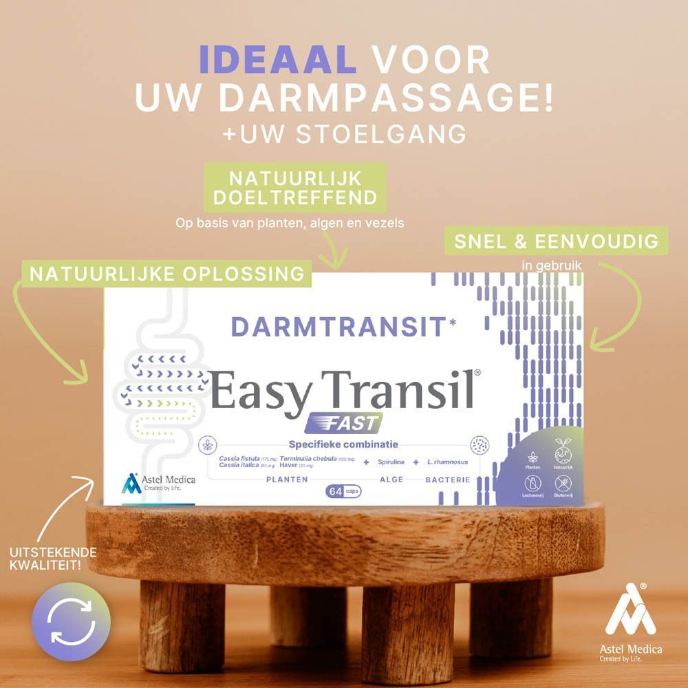Lachend stel voor een verpakking van Astel Medica Easy Transil Fast.