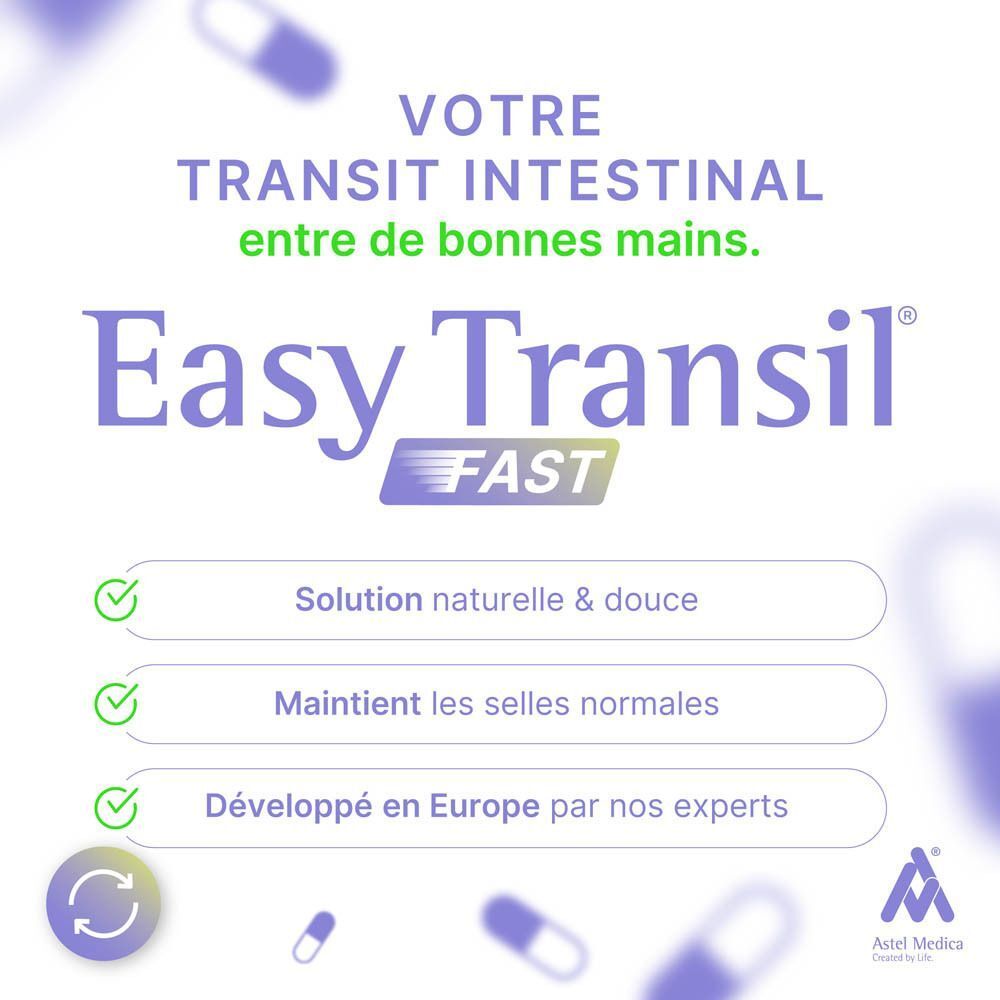 Main tenant une boîte d'Astel Medica Easy Transil Fast avec indications sur la régulation naturelle.