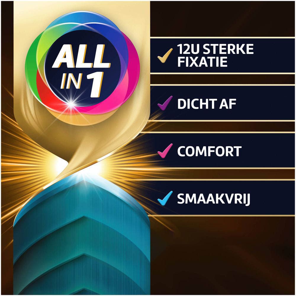 Vrouw en man eten. Tekst: "KLINISCH BEWEZEN COMFORT" en een vinkje.