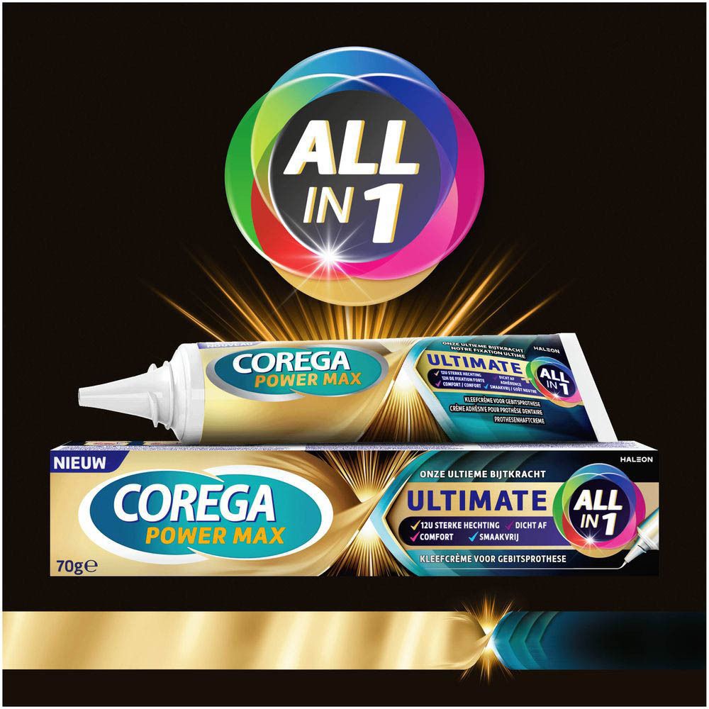 Tube kleefcrème en prothesemodellen. Tekst: Precisietuit.