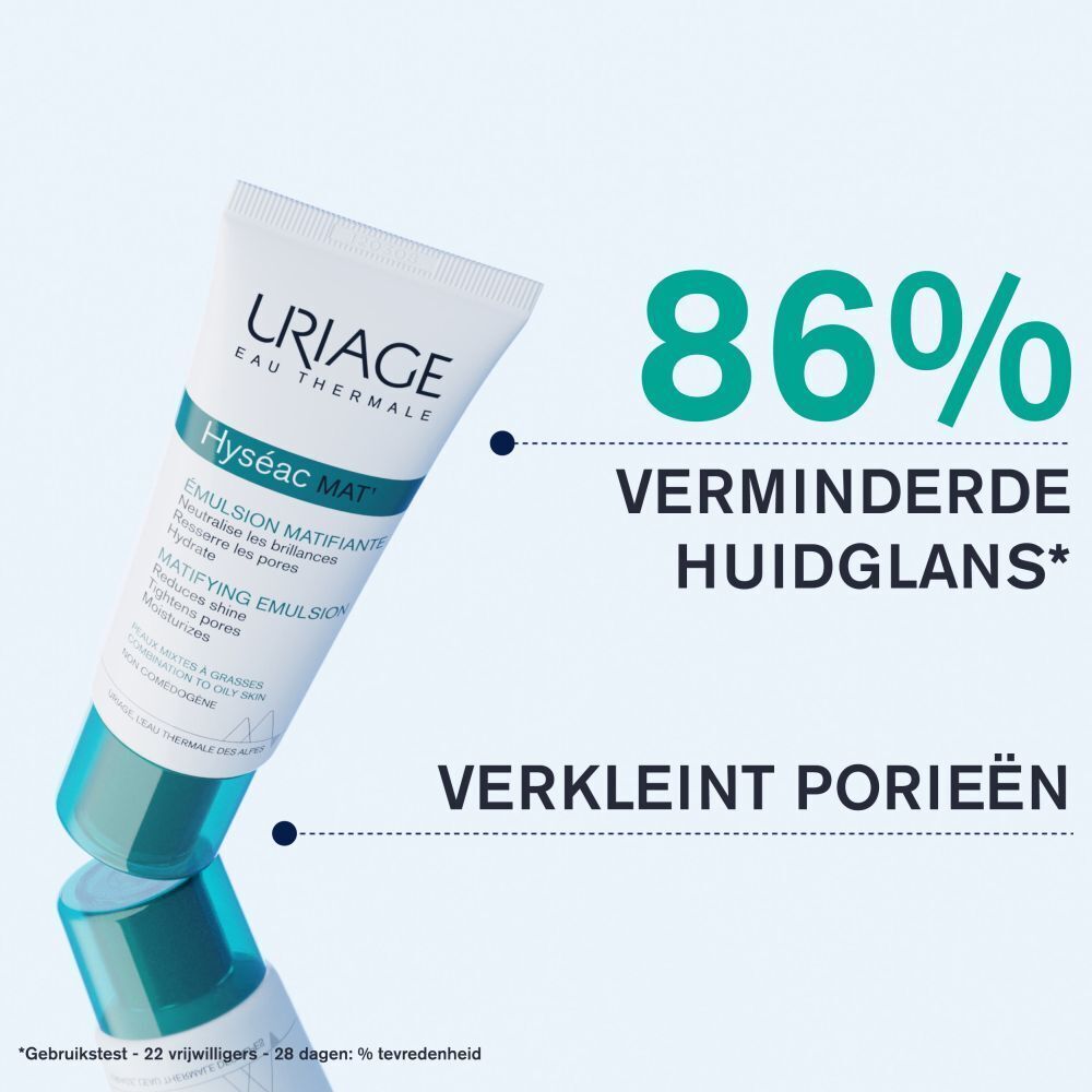 Close-up van een gezicht. Crème aangebracht op de huid. Tekst: Effet velouté mat, Parfum frais.