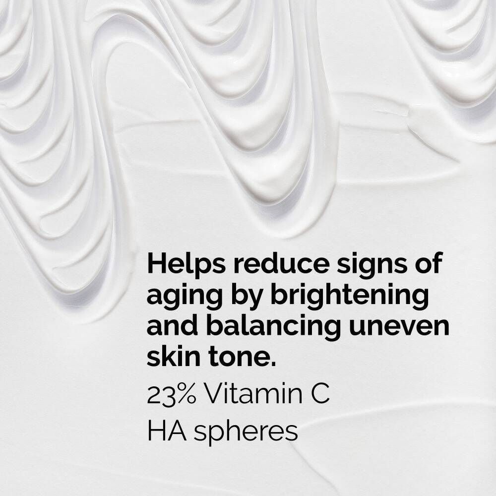 Texture de The Ordinary Vitamin C Suspension 23% + HA Spheres 2% avec description des bienfaits.