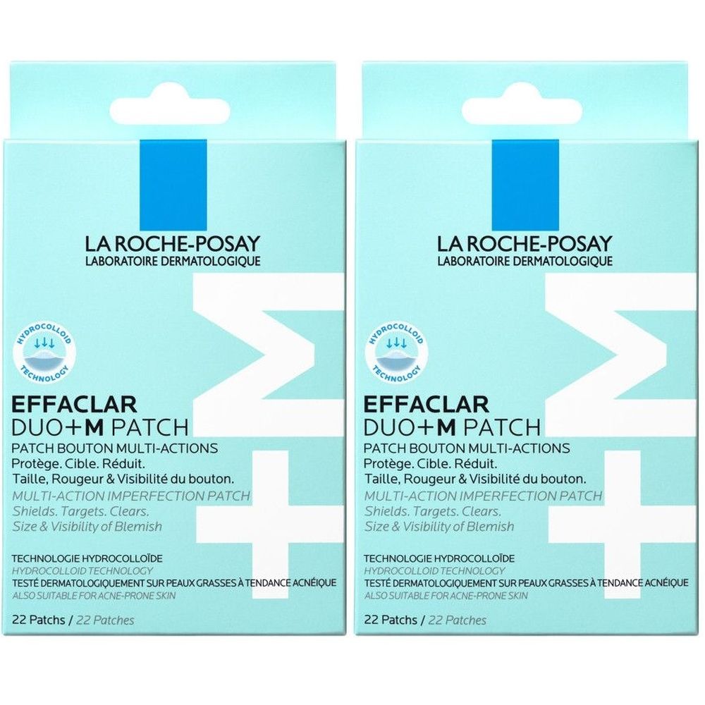Deux boîtes de patchs La Roche-Posay Effaclar Duo+M. Inscription : Multi-Action Imperfection Patch. 22 patchs.