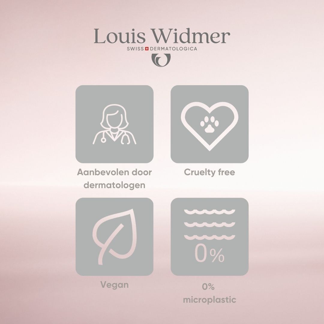 Louis Widmer serumfles. Tekst: Combat spécifiquement les signes du vieillissement cutané.