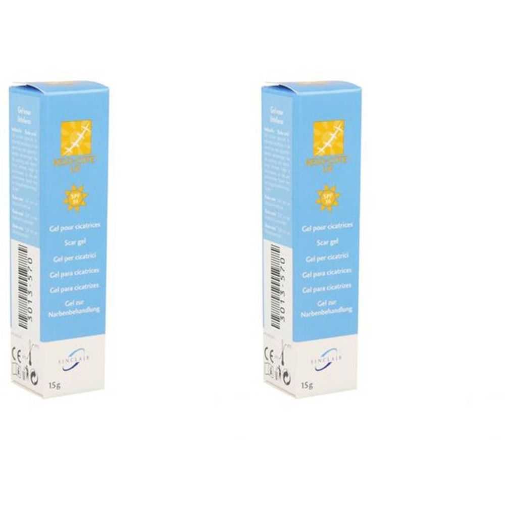 Deux boîtes bleues avec informations produit et logo filtre UV. Texte multilingue, dont français et allemand. Marque Kelo-Cote visible.