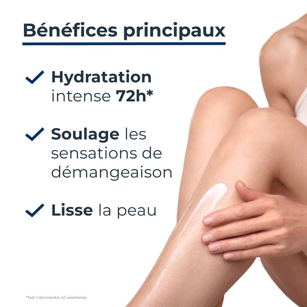 Jambes d'une personne appliquant la lotion Eucerin UreaRepair PLUS.