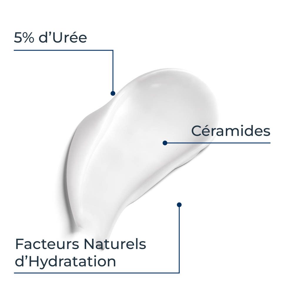 Un échantillon de crème Eucerin UreaRepair PLUS avec urée et céramides.