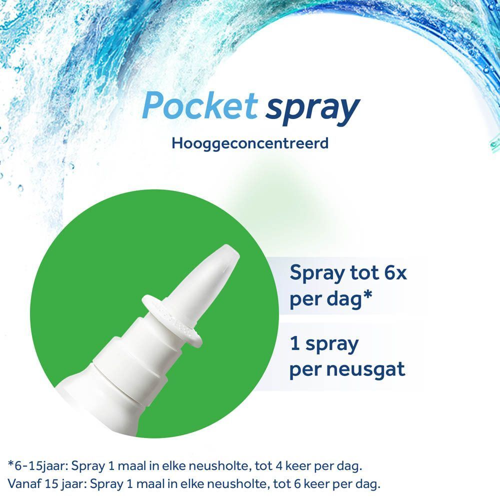 Close-up van de punt van een neusspray Physiomer Plus Express, met gebruiksinstructies.