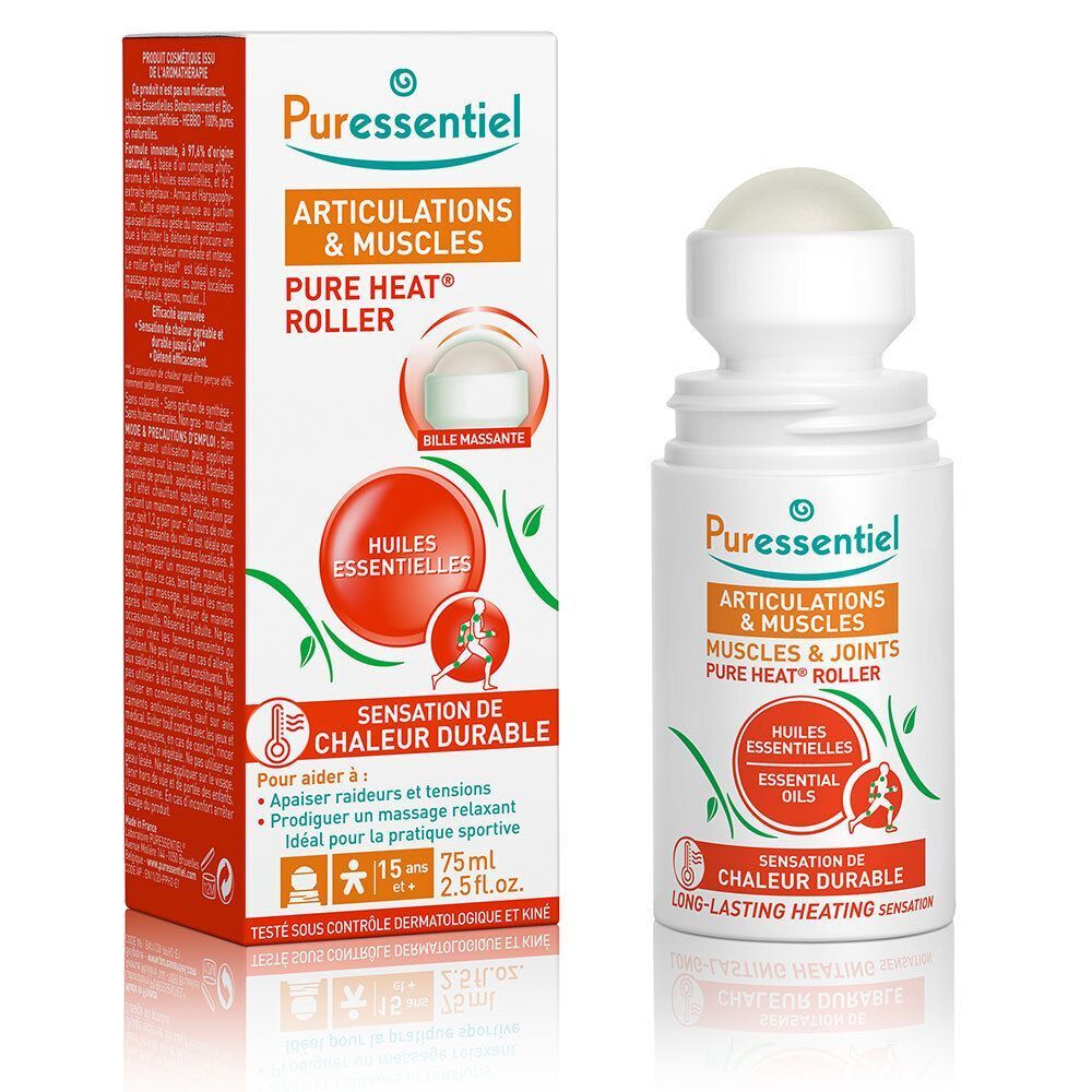 Puressentiel Articulations Pure Heat Roller : Roll-on et boîte avec informations détaillées.