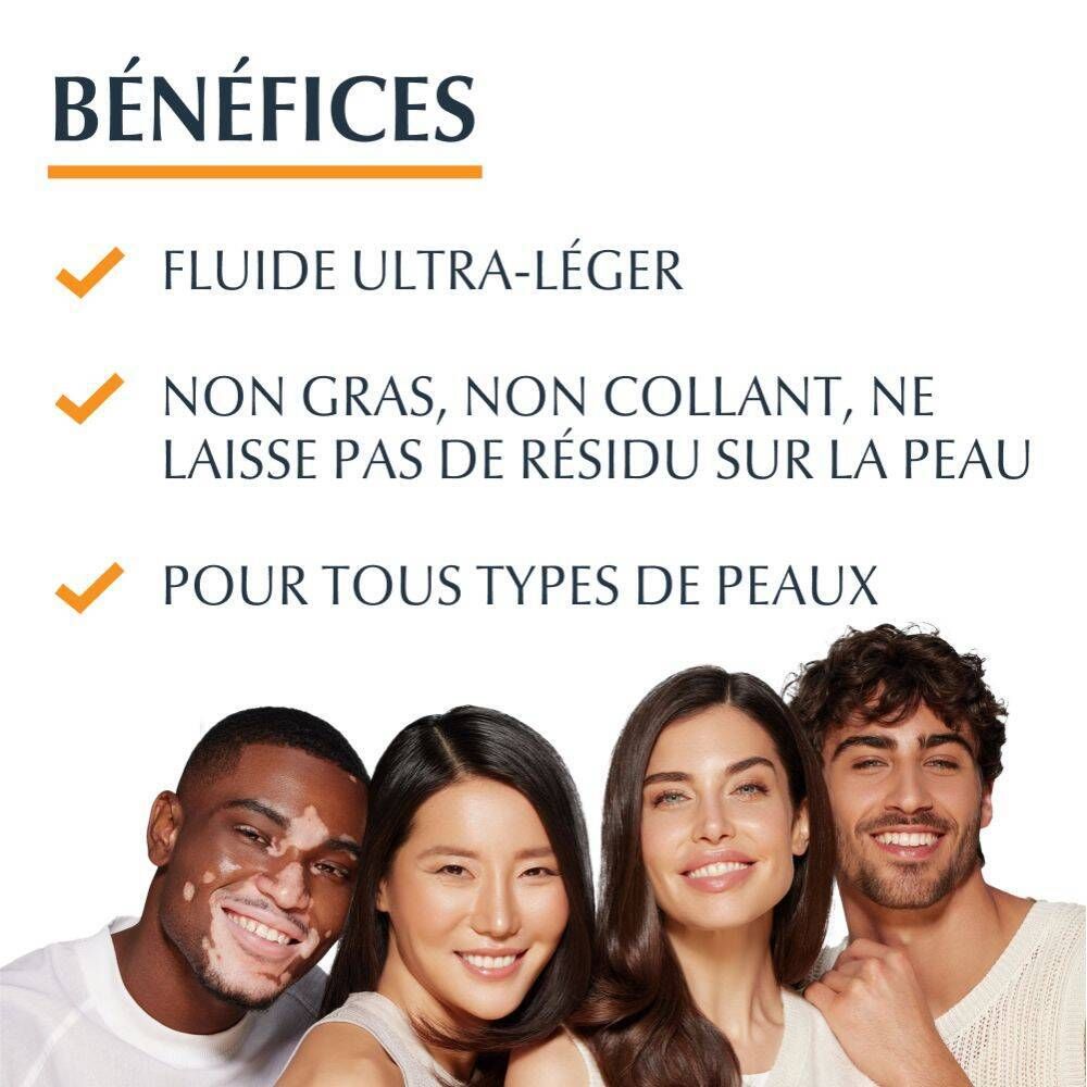 Avantages de Eucerin Sun Hydro Protect : Fluide ultra-léger, non gras, pour tous types de peaux.