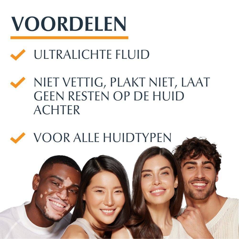 Voordelen van Eucerin Sun Hydro Protect: Ultralichte fluid, niet vet, laat geen resten achter, voor alle huidtypen.
