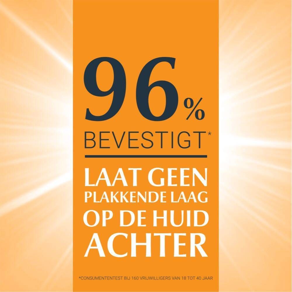 96% bevestigt: Laat geen plakkerige laag op de huid achter. Eucerin Sun Hydro Protect.