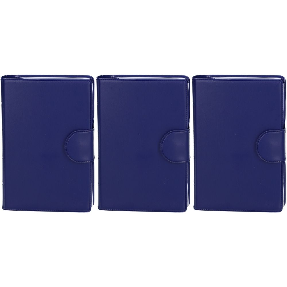Trois piluliers bleus avec fermoir. Forme rectangulaire, surface brillante.
