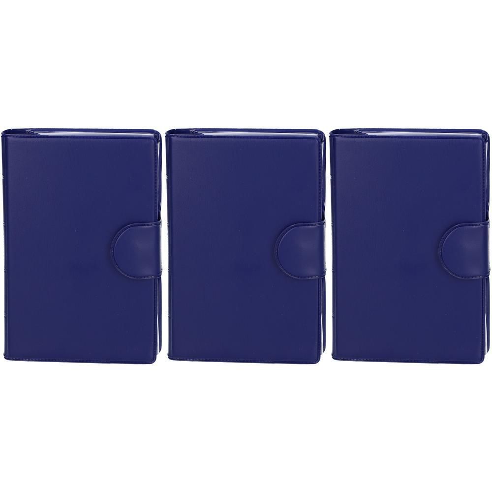 Drie blauwe pillendoosjes met sluiting. Rechthoekige vorm, glanzend oppervlak.