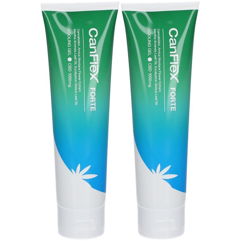 Twee tubes gel. Groen en wit, productnaam en ingrediënten. CBD 1000mg.